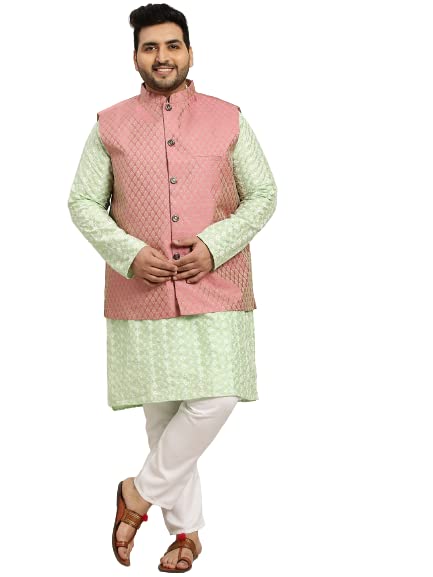 Image of SOJANYA (Since 1958, Men's Silk Blend Grey Kurta Pyjama & Silk Blend Jacket Combo