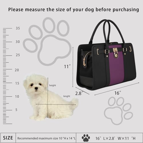 Fashion Dog Carrier Purse,Soft-Sided Leather Handbag Pet Tote Bag for Small Dogs Puppy and Cats TSA Airline Approved (Black & Purple) Fashion Dog Carrier Purse,Soft-Sided Leather Handbag Pet Tote Bag for Small Dogs Puppy and Cats TSA Airline Approved (Black & Purple)
