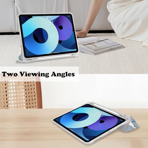 NITITOP Compatible for iPad 10 (2022 10th Generation 10.9-Inch) Case with Pencil Holder Cute Floral Flower Trifold Stand Soft TPU Protective Cover-Blue
