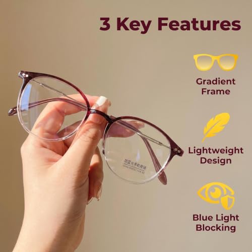 Image of Shiratori Retro Round Blue Light Blocking Glasses for Women Men, Lightweight Metal Temple Eyeglasses