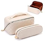 BAGCRAZY Large Capacity Travel Cosmetic Bag - Portable Makeup Bags for Women, 2 Pcs Waterproof PU Le