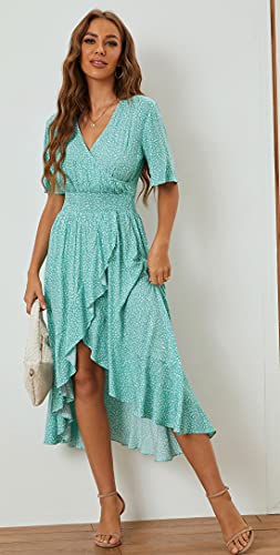 Image of Kormei Women Short Sleeve V Neck Floral High Low Flowy Summer Party Long Maxi Dress