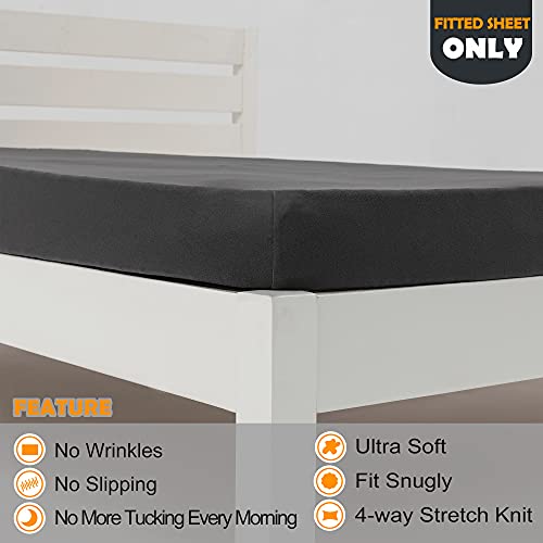 Image of Cot Size Fitted Sheet Only - Stay Put Tightly, Soft Jersey Knit Sheet for RV Camper Bunks, Stretch to Fit 28x72(75), 30(31) x75 - Dark Gray, Bunk /Cot Twin