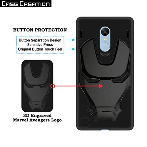 Image of COVERLY Official 3D Touch Feel Trending Avengers Logo Mask Soft Rugged Grip Iron Man Super Power Cartoon Movie Engraved Silicone Matte Back Cover for Xiaomi Redmi Note 4 - Black