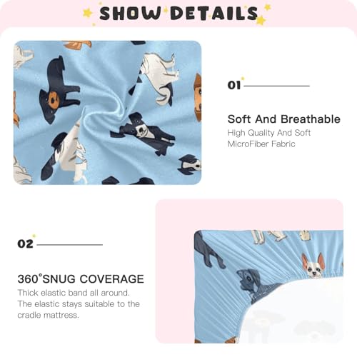 Image of Crib Sheet Breathable Soft Crib Mattress Sheet for Baby Toddler Boys Girls Fitted Crib Sheet Fit Standard Crib Mattress 39 x 27 Inch Blue Puppy