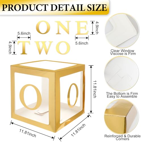 Image of Gold First Birthday Decorations for Boys or Girls, 3 Pcs ONE Balloon Boxes for 1st Birthday with ONE Letters for Photoshoot Props, Cake Smash Backdrop