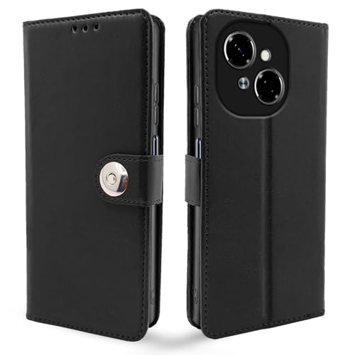 Image of Pikkme Flip Cover Leather Finish | Inside TPU with Card Pockets | Wallet Stand and Shock Proof | Complete Protection Button Flip Case for Tecno Spark Go 1 (Black)