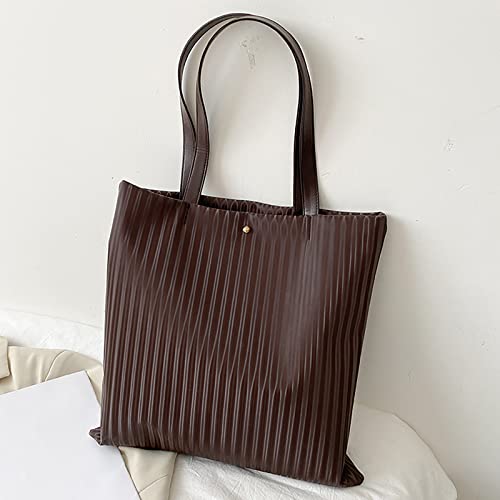 Taschen Häkeln Wolle 2022 Frauen Newsolid Color Einfache Umhängetasche aus PU- mit großer Kapazität Taschen Set (Brown, One Size)