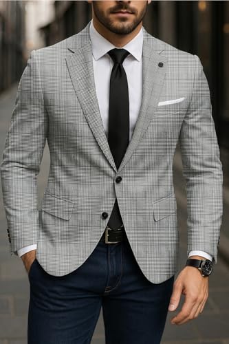 Men's Suit Jacket Classic Plaid Blazer Regular Fit Two Buttons Business Lightweight Sport Coats2