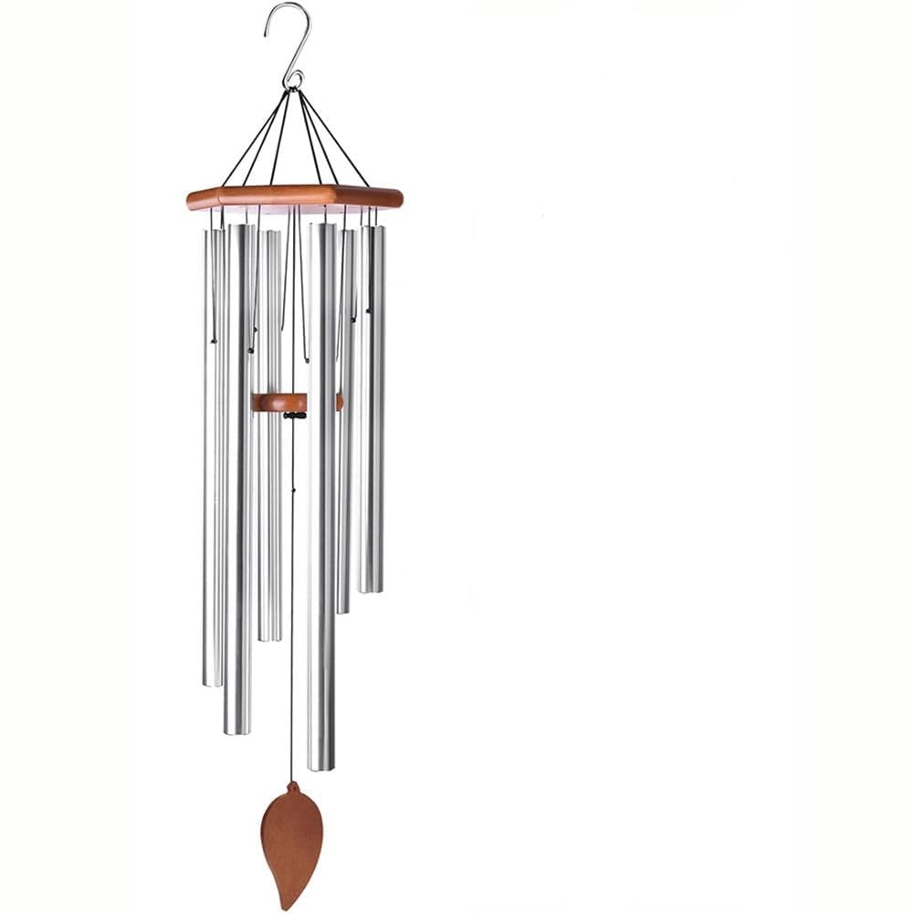 Wind Chimes, Rustproof Aluminum Tubes Wooden Wind Bell Sympathy 6 Tubes for Positive Vibrations Outdoor, Garden, Patio Decoration. (Wind Chime 6 Tube Silver)-picture-21