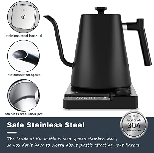 Electric Gooseneck Kettle Pour Over Kettle for Coffee and Tea,Smart Kettle,Variable Temperature Kettle with Temperature Control Presets, Stainless Steel, Keep Warm Function,1L [Energy Class A]