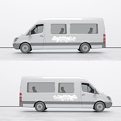 Image of Skull Pattern Auto Side Body Decals Sticker Skull Row Graphics Car Racing Sport Decoration Sticker Self Adhesive Vinyl Sticker 59.06'' x 15.75'', White