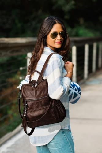 Image of Uromee Backpack Purse for Women Vegan Leather Ladies Fashion Travel Tassel Shoulder Bag Convertible Coffee bag