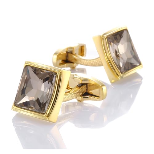 YUYUFA ゴールドクリスタルカフリンクス メンズビジネスカフスボタン スクエアクリスタルカフリンクス, As shown, 合成繊維。