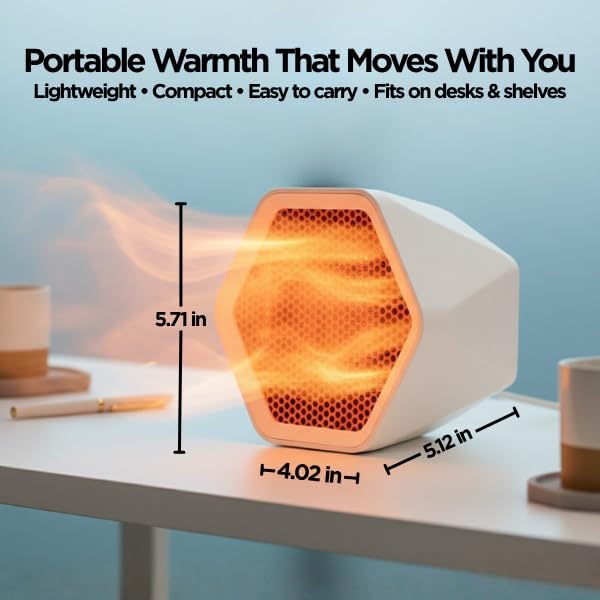 Miniatura 5 de Calentador de espacio de escritorio, pequeño calentador eléctrico portátil con protección contra sobrecalentamiento y apagado de seguridad,