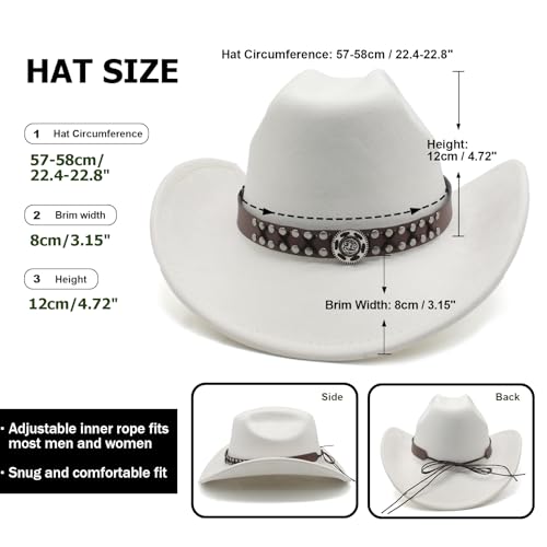 Image of Cowboy Hat for Women Men Wide Brim Western Cowgirl Hat Roll up Brim with Belt Buckle Classic Suede Country Cowboy Hat