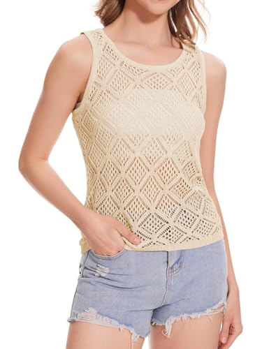 Women's Hollow Sweater Vest Crochet Tank Tops Knit Out Sleeveless Cover Up Summer Boho Top Pullover2