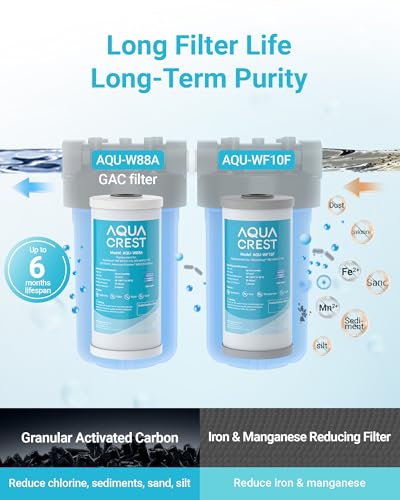 Image of AQUA CREST WF10FG Whole House Water Filter, Compatible with WHF21-FG, GE GXWH40L, FXHTC, Ispring, Culligan RFC-BBSA, Whirlpool, Any 10 inch x 4.5 inch System, Reduces Iron and Manganese