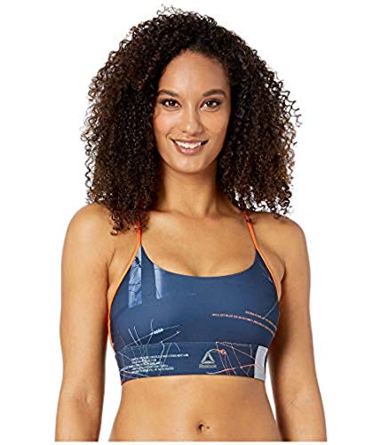 Reebok Work Out Ready New Tri Back Printed Bra, Navy, X-Small