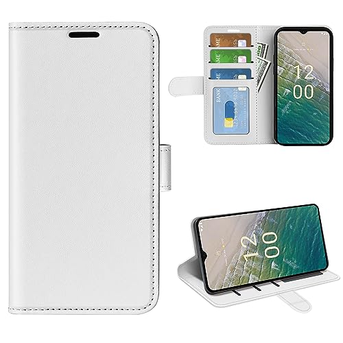 XFDSFDL® Schutzhülle für Nokia C22 (6,5 Zoll) Buchstil PU Lederhülle Links/Rechts Offen Flip Case mit Magnetverschluss Taschen Kartenfächern Brieftasche Ledertasche, Weiß