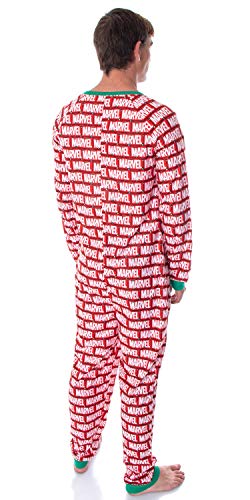 Marvel Logo Unionsuit with Christmas Lights Adult Onesie Pajamas Pjs2