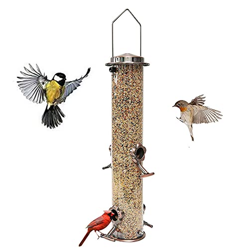 Alimentateur d'oiseaux métalliques Suspending Graft Wild Bird Graine Grader 4 Port Oiseaux d'oiseau avec comprimé en acier résistant aux intempéries et à l'eau Idéal pour attirer des oiseaux Cover