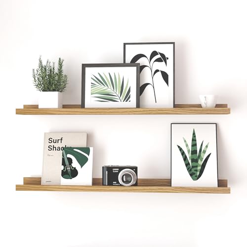 Image of Oak Floating Shelves for Wall Decor, 36 in Shelf with Lip, 2 Set