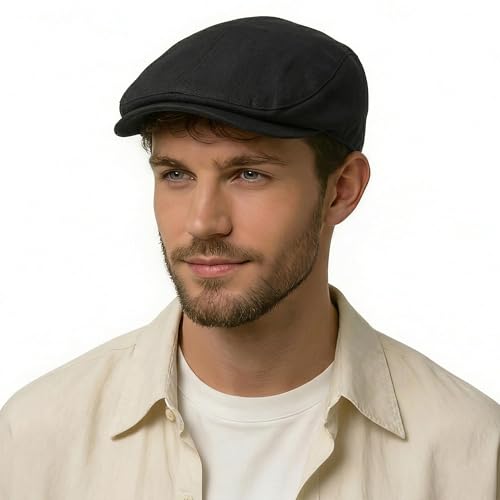 Image of ZLYC Men Cotton Flat Cap Summer Scally Ivy Gatsby Newsboy Beret Driver Cabbie Hunting Hat