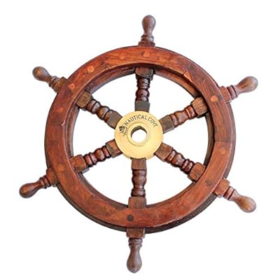 Nautical Cove Wooden Ship Wheel 12" Pirate Decor, Ships Wheel for Home, Boats, and Walls 411l8XYOEnL. SS400