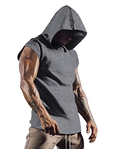 COOFANDY Mens Active Hoodies Workout T-Shirt Cut Off Short Sleeves Pullover