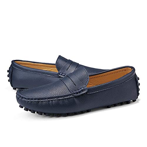 Driving Loafer for Men Boat Moccasins Slip On Style PU Leather Low Top Pure Colors Round Toe(Blue,10 M US)4