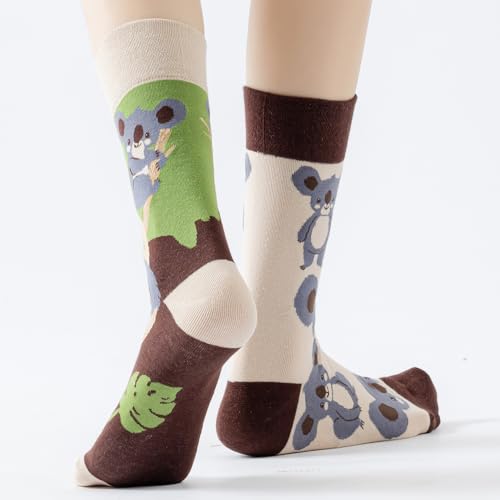 Image of 2 Pairs Cartoon Animal Crew Socks Fun Cotton Mid Calf Socks for Women