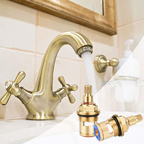 1Pair Replacement Tap Cartridges 1/2" Ceramic Disc Tap Valve Shower Cartridge Flow Valve Quarter Turn Inner Faucet Valve with Solid Brass Screws for Kitchen Bathroom Faucet Tap (Hot & Cold)