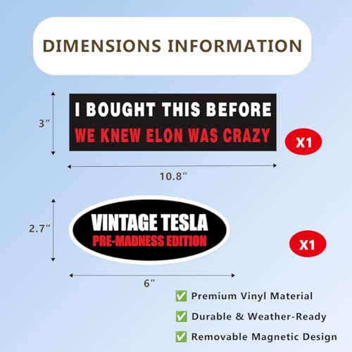 Image of 2 Pack Anti Elon Bumper Magnet, I Bought This Before We Knew Elon was Crazy Car Magnetic Sticker, Vintage Pre Madness Edition Removable Magnet for Vehicles