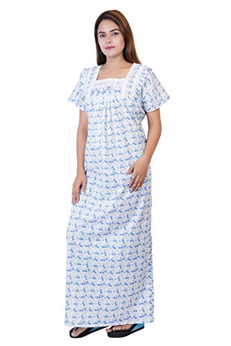 Image of Women's Cotton Block Print Knee Length Nighty