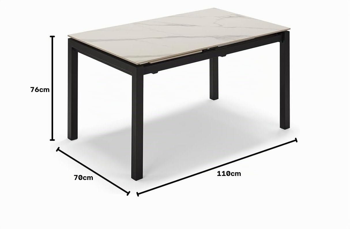 REDÒKASA Tavolo da pranzo allungabile 110x70 modello BORA in Grès Ceramico con allunga laterale 40 cm per sala da pranzo, cucina e soggiorno, design moderno (Marmo di Carrara)