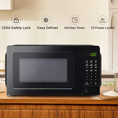 Techomey 0.7 Cu.ft Countertop Microwave Oven With Child Lock, 700W Small Microwave Ovens With Removable Turntable Push Button Door, 6 Auto Menus, Black #TOP3