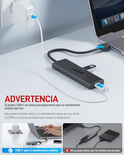 acer Hub USB 3.0 con 5 porte, 4 Porte Dati USB 5Gbps Per PC- 60cm - 11