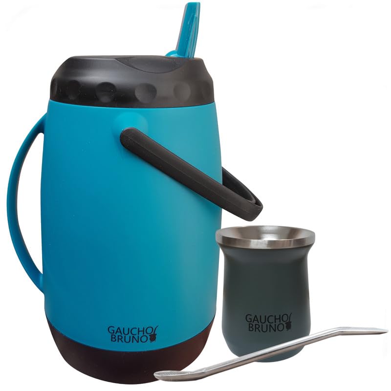 Gaucho Bruno Terere Starter Set, Thermal Mate Cup, Bombilla Straw and 2.5 Litre Paraguayan Flask with Pouring Spout