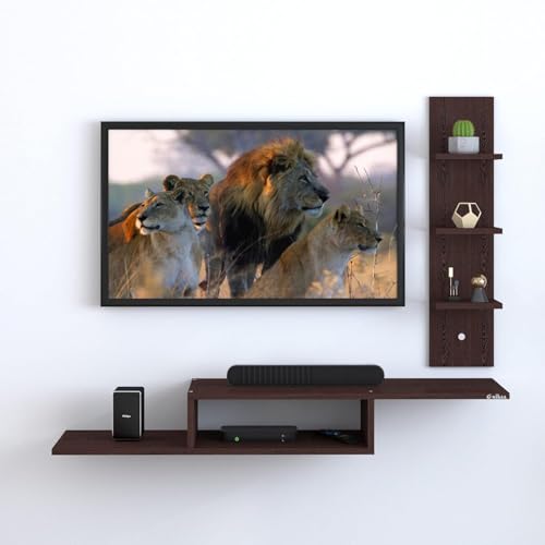 Image of Anikaa Engineered Wood LED Light TV Unit Wall Mounted TV Unit Wall TV Stand TV Cabinet for Living Room, Set Top Box Stand - Wenge (D.I.Y - Do-It-Yourself) Ideal for Up to 43 inch Inches