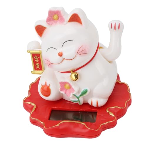 Solar Waving Cat Portable, Lucky Cat Waving Arm Solar Powered, Good Luck Fortune Feline Sun Powered for Home Office Car Dashboard Decor (2312A)
