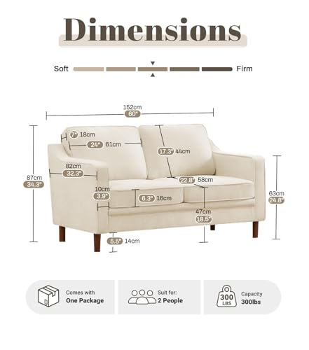 Image of Kingfun 60 inch Chenille Sofa, Loveseat Couch, Mid Century Modern Love Seat Couches with Solid Wood Frame for Living Room Bedroom
