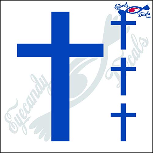 Image of Cross Plain 6 inch Plus 3 Small Decal Sticker Blue