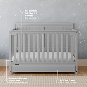 Graco hadley 5 in 1 convertible crib with drawer pebble graygreenguard gold certified crib with drawer combo full size nursery storage drawer converts to toddler bed daybed  urban country home decor