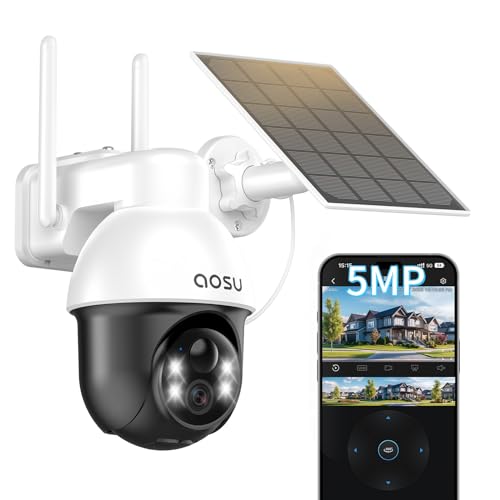 aosu 防犯カメラ 屋外 ソーラー 500万超高画素 PIR人体検知 自動追尾...