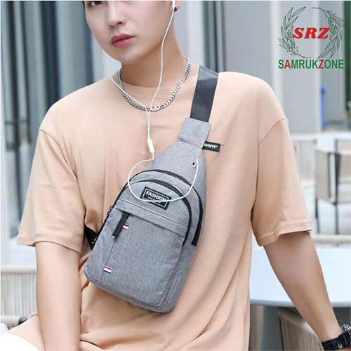 Image of SAMRUKZONE SRZ Crossbody Sling Bag for Men, Women, Water Resistant, Oxford Material, 4 Pockets, Earphone Hole
