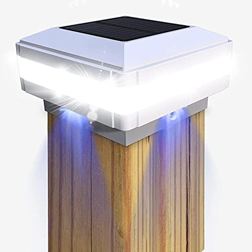 GEYUEYA Home Solar Lights - Square White Fence & Post Lights for 4x4 to 6x6 inch Wooden Posts, Deck, Patio & Garden Decoration
