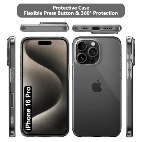Image of Fashionury Crystal Clear Case for iPhone 16 Pro | Yellowing Resistance | Transparent TPU Silicone | Raised Camera Lips | Slim Transparent Cover