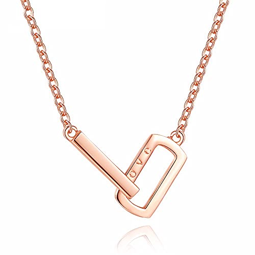Collier double boucle argent 925 pendentif rose pour femme style punk rock chic