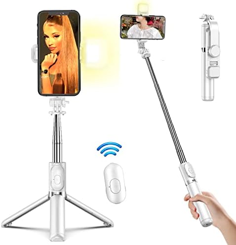 40" Selfie Stick with LED Fill Light & Phone Tripod, Bettvance Extendable Cell Phone Tripod Stand with Wireless Remote, Compatible with iPhone Android Phone. Best Gift
